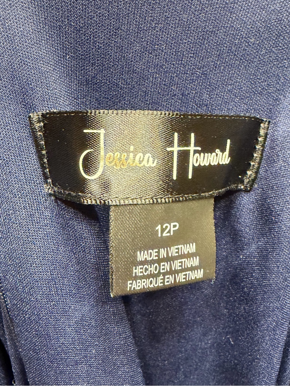 🆕🫐 Jessica Howard Navy Blue Fit & Flare Dress Petite 12P Tie Waist Office Midi - Picture 15 of 17